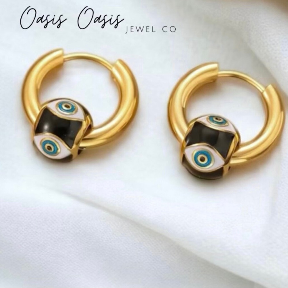 Evil Eye Hoop Earrings 18k Gold Plated Stainless